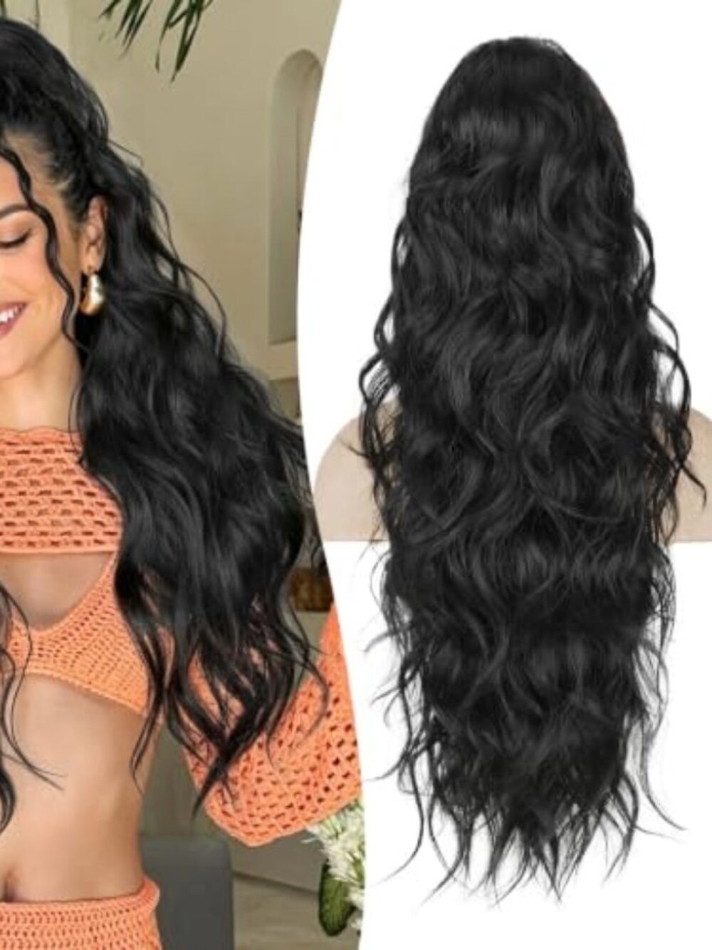 Ponytail Extension 26 Inch Claw Clip Ponytail Extension Long Wavy Clip